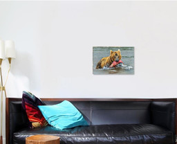 He Bear Salmon Caught Kamchatka Russia Bear Animals Luxury Multi Canvas Prints, Multi Piece Panel Canvas Gallery Art Print Print Single Canvas 1 PIECE (16x24)