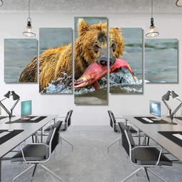 He Bear Salmon Caught Kamchatka Russia Bear Animals Luxury Multi Canvas Prints, Multi Piece Panel Canvas Gallery Art Print Print Multi Canvas 5PIECE(Mixed 12)