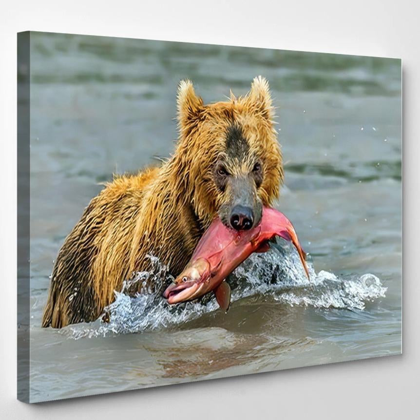 He Bear Salmon Caught Kamchatka Russia Bear Animals Luxury Multi Canvas Prints, Multi Piece Panel Canvas Gallery Art Print Print Single Canvas 1PIECE(8x10)