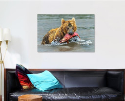 He Bear Salmon Caught Kamchatka Russia Bear Animals Luxury Multi Canvas Prints, Multi Piece Panel Canvas Gallery Art Print Print Single Canvas 1 PIECE (32x48)