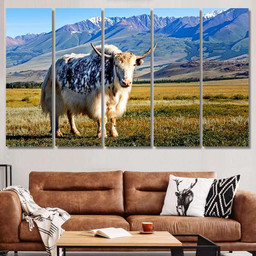 White Black Yak Alpine Mountains Himalayan 1 Bison Animals Luxury Multi Canvas Prints, Multi Piece Panel Canvas Gallery Art Print Print Multi Canvas 5PIECE(60x36)