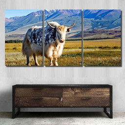 White Black Yak Alpine Mountains Himalayan 1 Bison Animals Luxury Multi Canvas Prints, Multi Piece Panel Canvas Gallery Art Print Print Multi Canvas 3PIECE(36 x18)