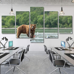 Wild Kamchatkan Brown Bear Eating Salmon Bear Animals Luxury Multi Canvas Prints, Multi Piece Panel Canvas Gallery Art Print Print Multi Canvas 5PIECE(Mixed 12)