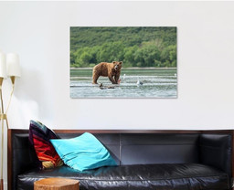 Wild Kamchatkan Brown Bear Eating Salmon Bear Animals Luxury Multi Canvas Prints, Multi Piece Panel Canvas Gallery Art Print Print Single Canvas 1 PIECE (32x48)