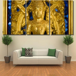 Angel Carvings Church Entrance Ancient Golden Buddha Religion Luxury Multi Canvas Prints, Multi Piece Panel Canvas Gallery Art Print Print Multi Canvas 3PIECE(54x24)