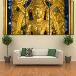 Angel Carvings Church Entrance Ancient Golden Buddha Religion Luxury Multi Canvas Prints, Multi Piece Panel Canvas Gallery Art Print Print Multi Canvas 3PIECE(36 x18)