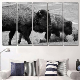 Three Bison Montana Wilderness Black White Bison Animals Luxury Multi Canvas Prints, Multi Piece Panel Canvas Gallery Art Print Print Multi Canvas 5PIECE(60x36)