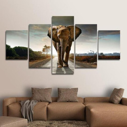 Marching Elephant Wild Animal Landscape Multi Canvas Painting Ideas, Multi Piece Panel Canvas Housewarming Gift Ideas Framed Prints, Canvas Paintings
