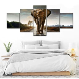 Marching Elephant Wild Animal Landscape Multi Canvas Painting Ideas, Multi Piece Panel Canvas Housewarming Gift Ideas Framed Prints, Canvas Paintings Wrapped Canvas 1 Panel 24x16