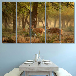 Chital Cheetal Axis Spotted Deers Deer 2 Deer Animals Premium Multi Canvas Prints, Multi Piece Panel Canvas Luxury Gallery Wall Fine Art Print Multi Wrapped Canvas (Ready To Hang) 5PIECE(60x36)