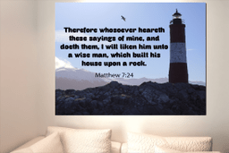Scripture Canvas House Upon a Rock Matthew 7:24 Christian Bible Verse Meaningful Framed Prints, Canvas Paintings Framed Matte Canvas 16x24