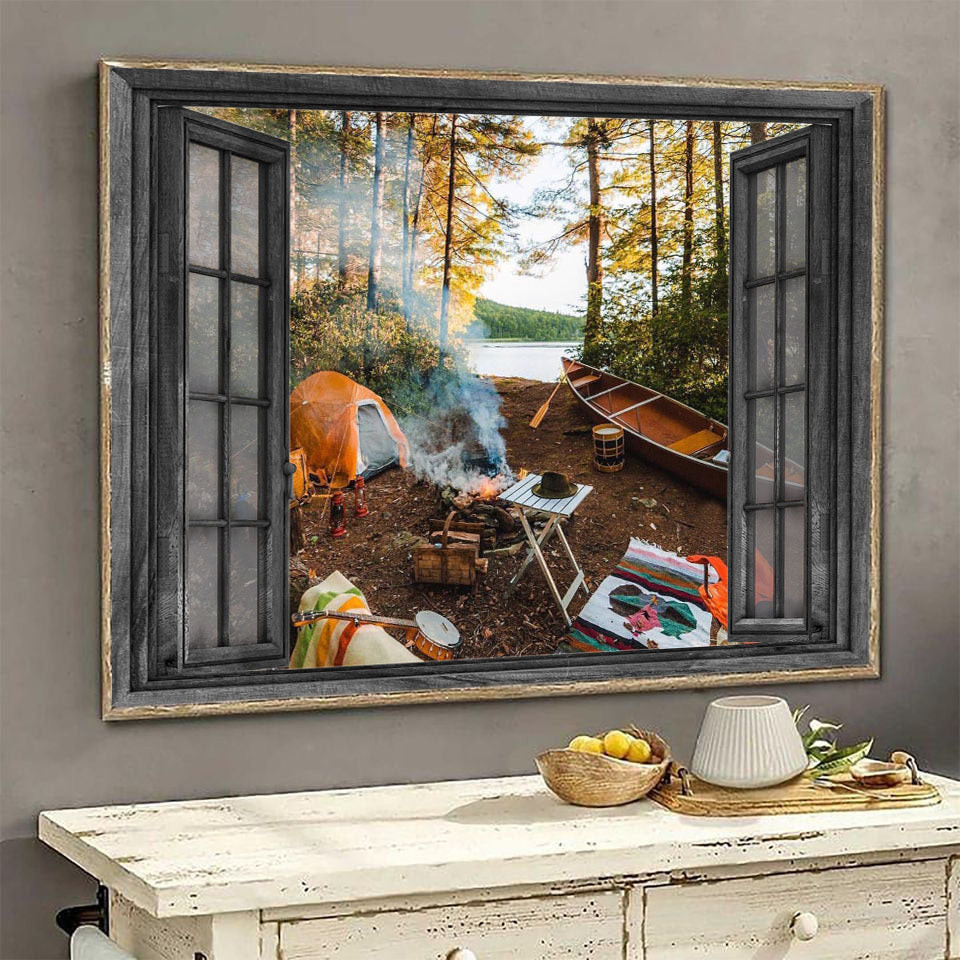 Camping 3D Window View Wall Arts Painting Prints Boat Ha0536-Tnt Framed Prints, Canvas Paintings Wrapped Canvas 8x10