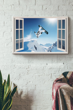 Skiing High Vintage 3D Window View Gift Idea Decor Framed Prints, Canvas Paintings Framed Matte Canvas 8x10