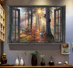 Deer Forest 3D Window View Wall Arts Painting Hunting Lover Gift Idea Easter Gift Father Day Framed Prints, Canvas Paintings Wrapped Canvas 8x10