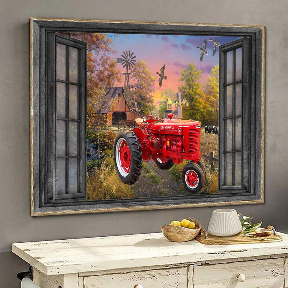 Tractor 3D Window View Wall Arts Painting Prints Peaceful Ha0522-Tnt Framed Prints, Canvas Paintings Wrapped Canvas 8x10