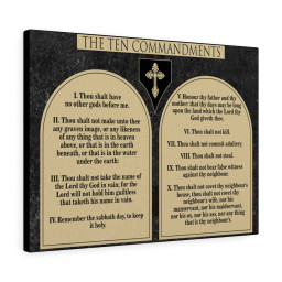Scripture Canvas Ten Commandments Wood Brown Christian Meaningful Framed Prints, Canvas Paintings Framed Matte Canvas 24x36