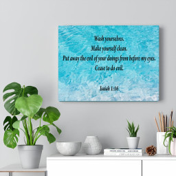 Scripture Canvas Wash Yourselves Isaiah 1:16 Christian Bible Verse Meaningful Framed Prints, Canvas Paintings Framed Matte Canvas 16x24