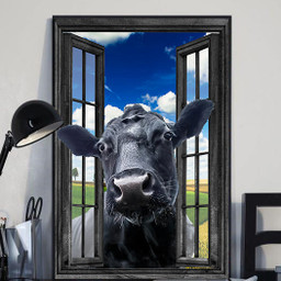 Black Angus Cow 3D Window View Canvas Painting Prints Bedroom Decor Bathrom Decor Framed Prints, Canvas Paintings Wrapped Canvas 8x10