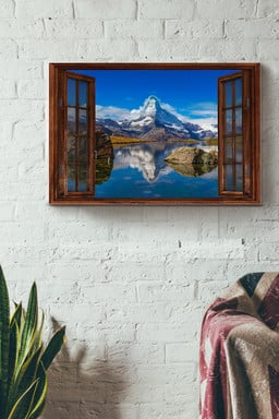 Snow Mountain And River Vintage 3D Window View Gift Idea Decor Framed Prints, Canvas Paintings Framed Matte Canvas 8x10