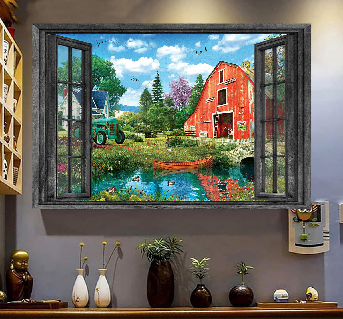 Farm Spring 3D Window View Canvas Painting Art 3D Window View Farm Lover Gift For Friend Gift Birthday Framed Prints, Canvas Paintings Wrapped Canvas 8x10