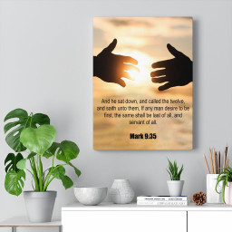 Scripture Canvas Servant of All Mark 9:35 Christian Bible Verse Meaningful Framed Prints, Canvas Paintings Wrapped Canvas 12x16