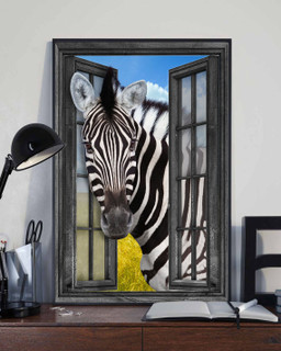 Zebra 3D Window View Canvas Painting Art Wild Animals Gift For Friend No Frame Framed Prints, Canvas Paintings Framed Matte Canvas 8x10