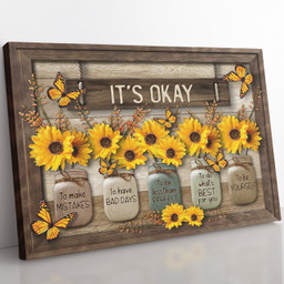 Motivational Gift Ideas, Butterfly And Sunflower Vintage Wall Art, It'S Okay To Make Mistake Framed Prints, Canvas Paintings Framed Matte Canvas 12x16