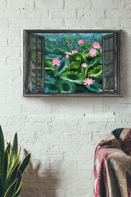 Vintage 3D Window View Gift Idea Lotus Lake Decor Framed Prints, Canvas Paintings Framed Matte Canvas 8x10