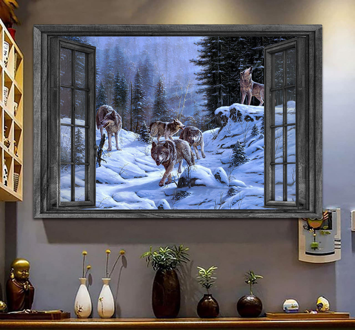 Wolf 3D Window View Canvas Painting Art 3D Window View Wild Animals Gift Idea Birthday Framed Prints, Canvas Paintings Wrapped Canvas 8x10