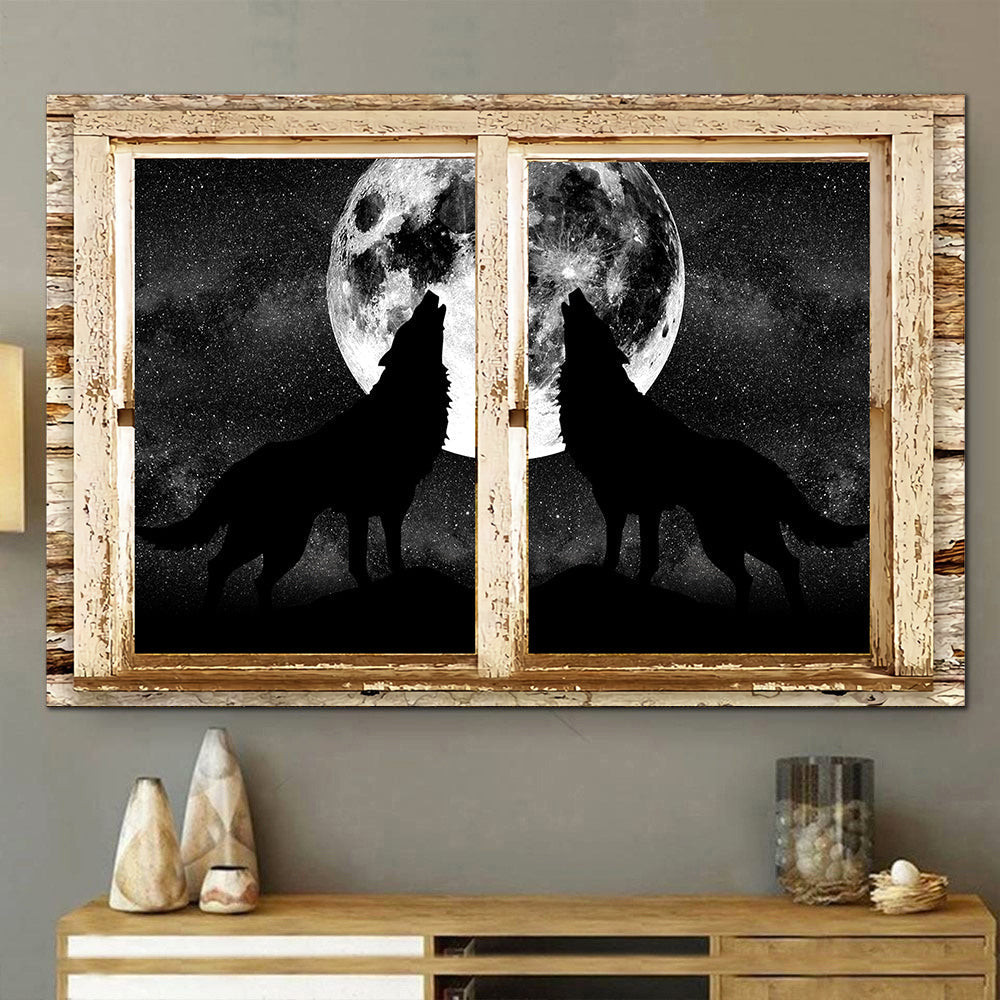 Wolf Moon 3D Window View Canvas Painting Art 3D Window View Wild Animal Lover Gift Idea Gift Birthday Framed Prints, Canvas Paintings Wrapped Canvas 8x10