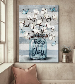 Cotton Flower Jar Butterfly Vintage Painting Today I Choose Joy Matte Gallery Canvas Painting, Canvas Hanging Gift Idea Framed Prints, Canvas Paintings Framed Matte Canvas 8x10
