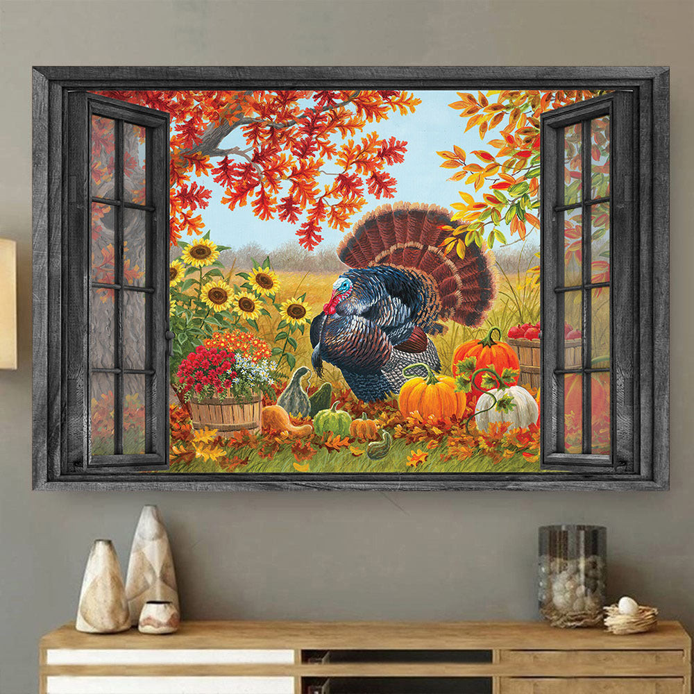 Turkey 3D Window View Painting Art Opend Window Pumpkin Farm Animals Lover Framed Prints, Canvas Paintings Wrapped Canvas 8x10