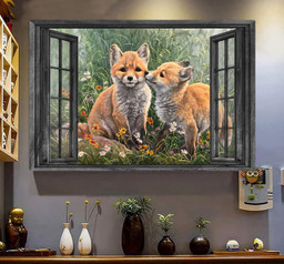 Fox 3D Window View Canvas Painting Art Wild Animals Baby Fox Gift Idea Easter Gift Father Day Mother Day Framed Prints, Canvas Paintings Framed Matte Canvas 8x10