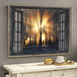 Deer 3D Window View Housewarming Gift Decor Sunshine Forest Hunting Lover Ha0254-Tnt Framed Prints, Canvas Paintings Wrapped Canvas 8x10