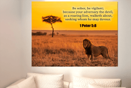 Scripture Canvas Roaring Lion 1 Peter 5:8 Christian Bible Verse Meaningful Framed Prints, Canvas Paintings Framed Matte Canvas 16x24