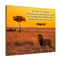 Scripture Canvas Roaring Lion 1 Peter 5:8 Christian Bible Verse Meaningful Framed Prints, Canvas Paintings Framed Matte Canvas 8x10