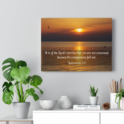 Scripture Canvas Lord's Mercies Lamentations 3:22 Christian Bible Verse Meaningful Framed Prints, Canvas Paintings Framed Matte Canvas 16x24