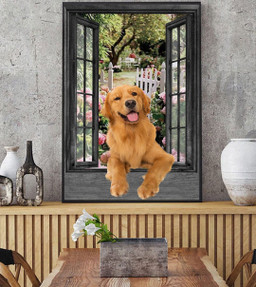 Golden Retriever 3D Window View Wall Arts Painting Prints Dogs Lover Framed Prints, Canvas Paintings Wrapped Canvas 8x10