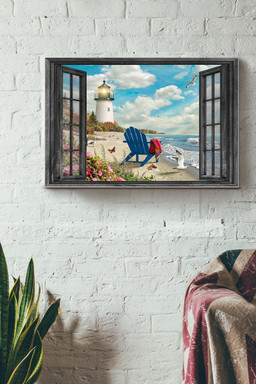 Vintage 3D Window View Gift Idea Lighthouse In The Summer Decor Framed Prints, Canvas Paintings Framed Matte Canvas 16x24