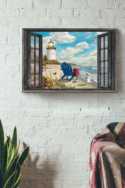Vintage 3D Window View Gift Idea Lighthouse In The Summer Decor Framed Prints, Canvas Paintings Framed Matte Canvas 12x16