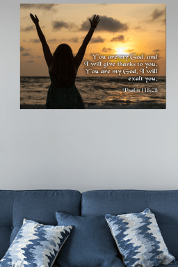 Scripture Canvas You Are My God Psalm 118:28 Christian Bible Verse Meaningful Framed Prints, Canvas Paintings Framed Matte Canvas 32x48