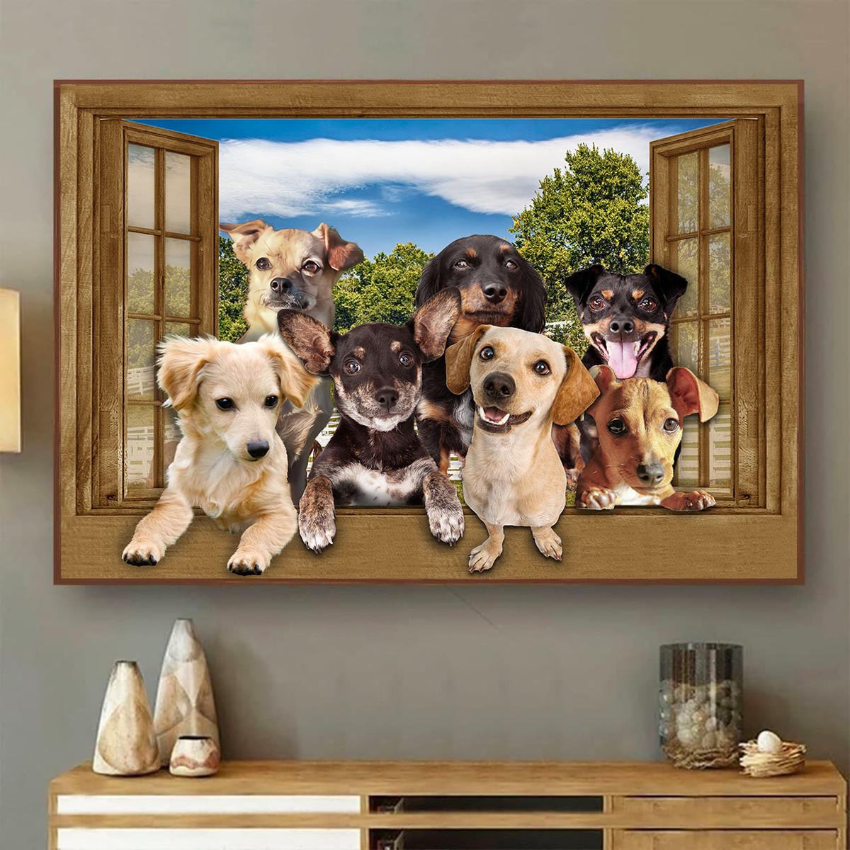 Chiweenie 3D Window View Canvas Painting Art Dogs Lover Gift For Friend Framed Prints, Canvas Paintings Wrapped Canvas 8x10
