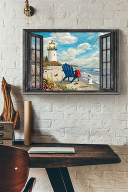 Vintage 3D Window View Gift Idea Lighthouse In The Summer Decor Framed Prints, Canvas Paintings Framed Matte Canvas 8x10