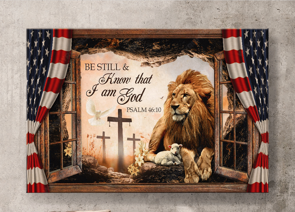 Lion And Lamb Window Frame Be Still And Know That I Am God Matte Gallery Canvas Painting, Canvas Hanging Gift Idea Framed Prints, Canvas Paintings Wrapped Canvas 8x10