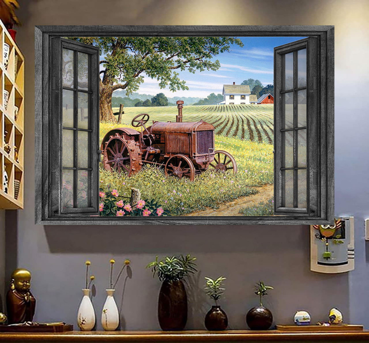 Vintage Retro Farmer Cornfield Canvas Painting Art 3D Window View Gift Idea Framed Prints, Canvas Paintings Wrapped Canvas 8x10