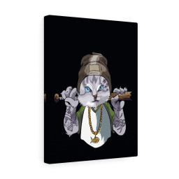Thug Life Kitty Gangsta Cat Printed On Ready To Hang Stretched Canvas Funny Framed Prints, Canvas Paintings Framed Matte Canvas 16x24
