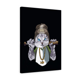 Thug Life Kitty Gangsta Cat Printed On Ready To Hang Stretched Canvas Funny Framed Prints, Canvas Paintings Framed Matte Canvas 24x36