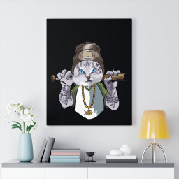 Thug Life Kitty Gangsta Cat Printed On Ready To Hang Stretched Canvas Funny Framed Prints, Canvas Paintings Framed Matte Canvas 32x48