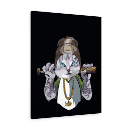 Thug Life Kitty Gangsta Cat Printed On Ready To Hang Stretched Canvas Funny Framed Prints, Canvas Paintings Framed Matte Canvas 8x10