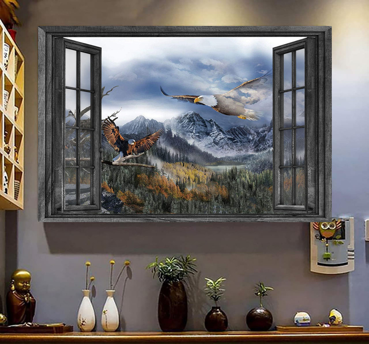 Eagle 3D Window View Canvas Painting Art Eagle On Top Of The Mountains Gift Idea Easter Framed Prints, Canvas Paintings Wrapped Canvas 8x10